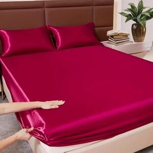 Luxurious 3pc Satin Sheet Bedding Set - Metallic Rose Pink